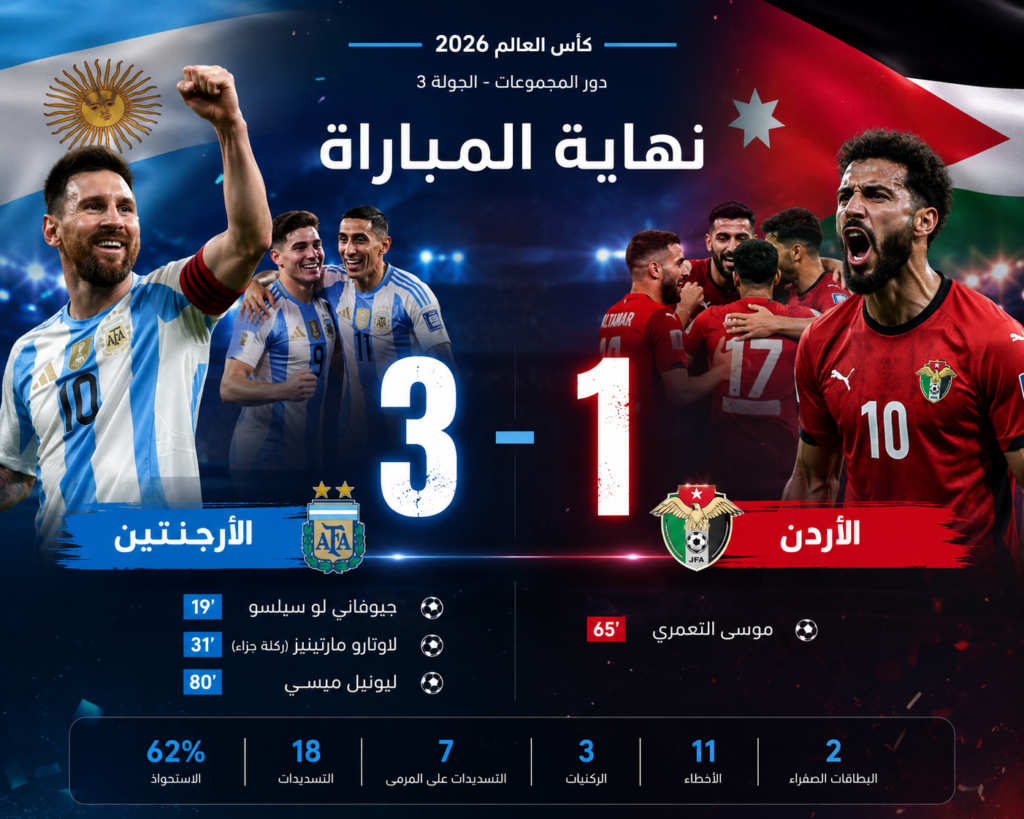 الأرجنتين 3️⃣ — 1️⃣ الأردن